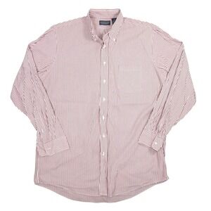 Lands' End Pinpoint Oxford Button Down Mens 17-37 Tall Red Striped 90s Vintage